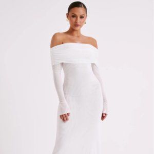 Meshki - Josie Off Shoulder Mesh Maxi Dress - Ivory